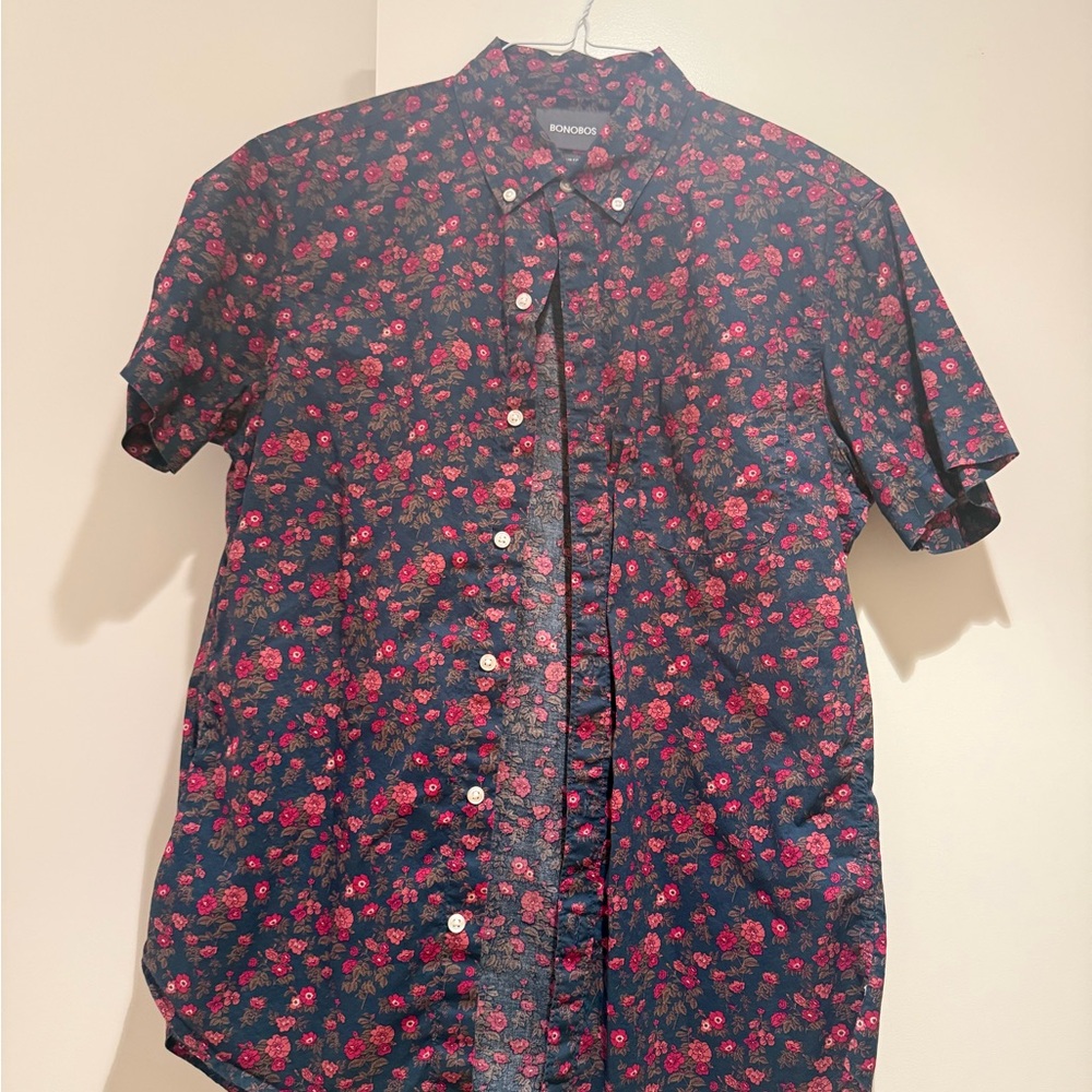 Floral Button-Up Shirt - Navy and Red